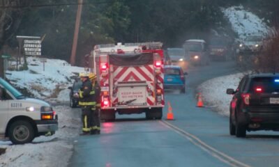 Firetruck Slides and Crashes on Icy Road in Imperial