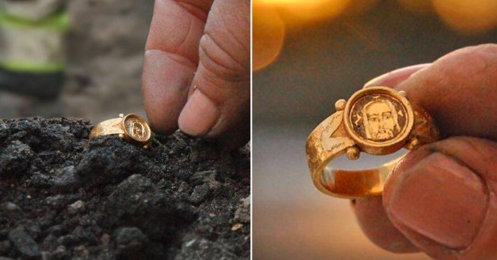 medieval gold ring christ imagery Kalmar