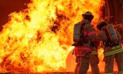 Firefighters battling flames