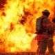 Firefighters battling flames