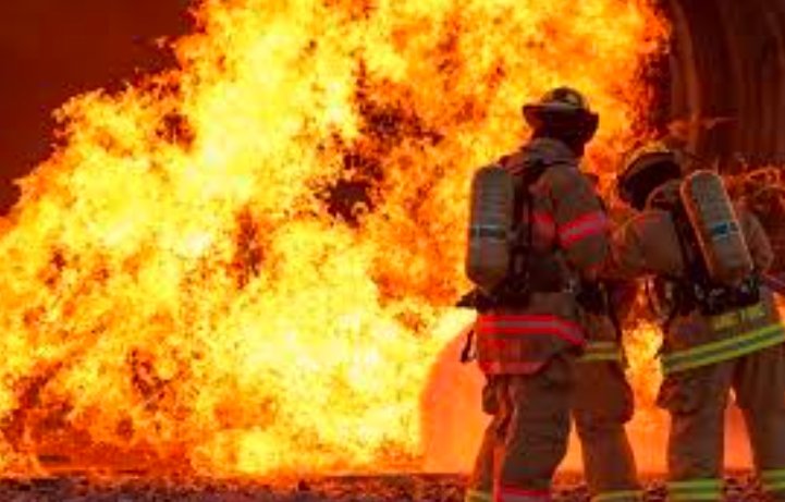 Firefighters battling flames