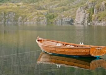 Boaters on a serene lake