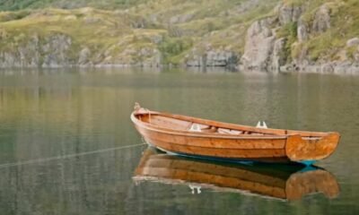Boaters on a serene lake
