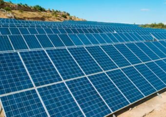 Solar panels in rural landscape