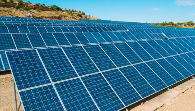 Solar panels in rural landscape