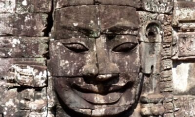 ancient stone face carving in kazakhstan