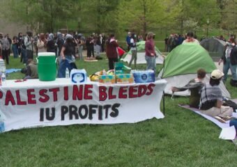 aclu lawsuit indiana university protest policy courtroom scene