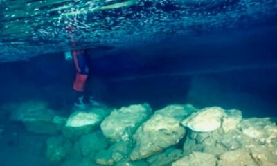 ancient submerged bridge in mallorca cave