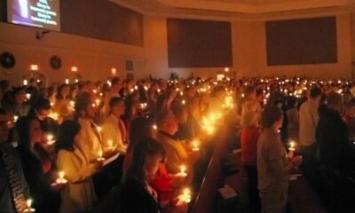 church candle lighting service during Christmas