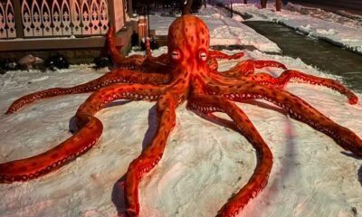 Rick Horton’s massive octopus snow sculpture in Greenfield
