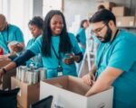 food bank volunteer warehouse sorting packing