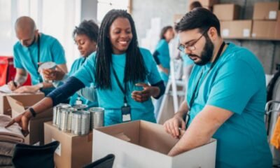food bank volunteer warehouse sorting packing
