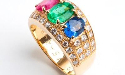 medieval gold ring with sapphire and emeralds