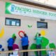 volunteers painting mural at food bank