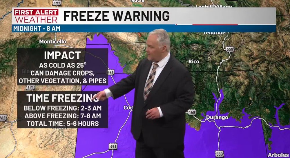 southwestern colorado cold front freeze warning weather map