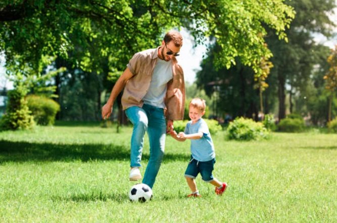 father and son walking downtown grand junction