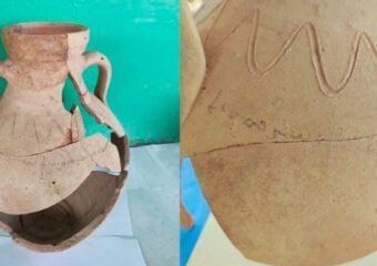 ancient kushan empire water jug inscription tajikistan
