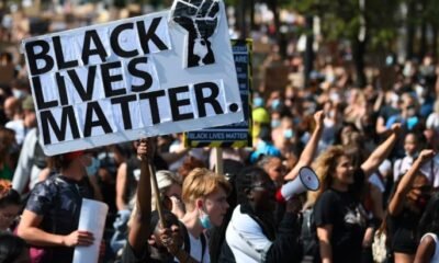 protesters in black