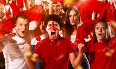 football fans cheering
