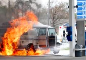 RV fire at gas station