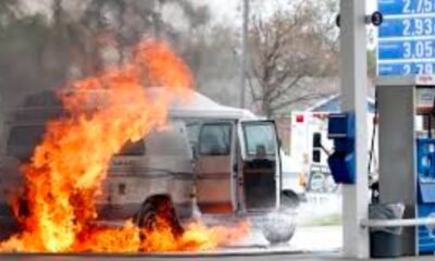 RV fire at gas station