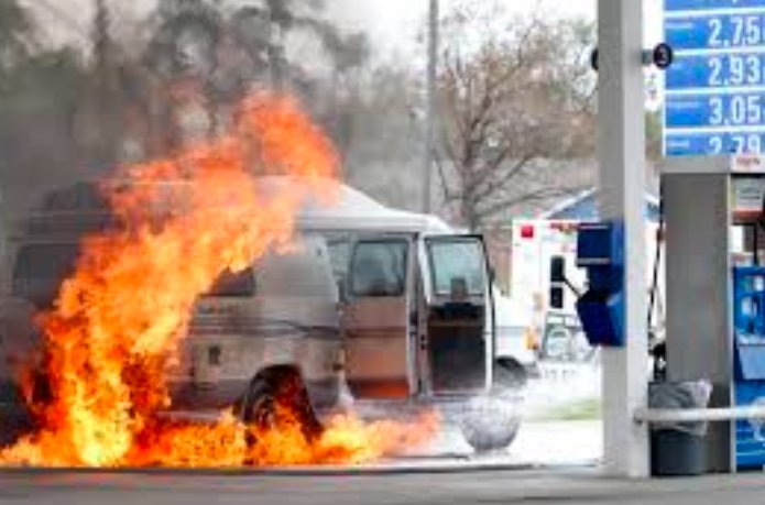 RV fire at gas station