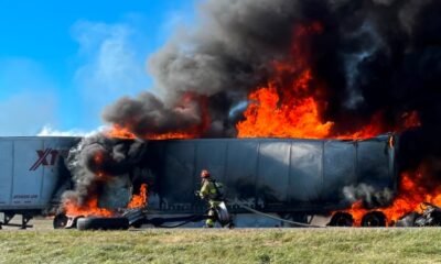 semi truck fire crash