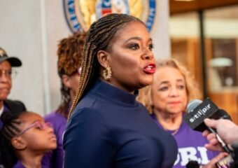 Cori Bush speaking at event