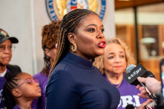 Cori Bush speaking at event