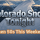 A viral, hyper-realistic YouTube thumbnail with a dramatic winter-to-spring atmosphere. The background is a sweeping panoramic view of the snow-dusted San Juan Mountains at twilight with fresh powder glowing under golden hour light and low clouds racing across the peaks. The composition uses a low-angle cinematic shot to focus on the main subject: a massive, pristine pile of fresh mountain snow in the foreground shaped almost like a breaking wave. The image features massive 3D typography with strict hierarchy: The Primary Text reads exactly: 'Colorado Snow Tonight'. This text is massive, the largest element in the frame, rendered in icy chrome with realistic frost and snow accumulation on the letters to look like a high-budget 3D render. The Secondary Text reads exactly: 'Then 50s This Weekend'. This text is significantly smaller, positioned below the main text. It features a thick, glowing orange border/outline (sticker style) to contrast against the cold background. Make sure text 2 is always different theme, style, effect and border compared to text 1. The text materials correspond to the story's concept. Crucial Instruction: There is absolutely NO other text, numbers, watermarks, or subtitles in this image other than these two specific lines. 8k, Unreal Engine 5, cinematic render.