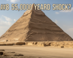 A viral, hyper-realistic YouTube thumbnail with a mysterious ancient desert atmosphere. The background is the Giza plateau at dramatic golden hour with faint heat haze and blowing sand. The composition uses a low-angle cinematic shot to focus on the main subject: a massively eroded limestone block in the foreground with the Great Pyramid looming behind it. The image features massive 3D typography with strict hierarchy: The Primary Text reads exactly: '25,000 YEARS OLD?'. This text is massive, the largest element in the frame, rendered in cracked ancient stone material with glowing golden edges like sunlight hitting worn limestone. The Secondary Text reads exactly: 'Pyramid Shock'. This text is significantly smaller, positioned below the main text with a thick red warning-style outline and subtle motion blur effect. The text materials correspond to the story's concept. Crucial Instruction: There is absolutely NO other text, numbers, watermarks, or subtitles in this image other than these two specific lines. 8k, Unreal Engine 5, cinematic render.