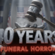 A viral, hyper-realistic YouTube thumbnail with a dark, somber courtroom atmosphere. The background is a dimly lit Colorado courtroom with American and state flags barely visible through thick shadows and dramatic god rays cutting through dust. The composition uses a low-angle shot to focus on the main subject: a massive, cracked granite gavel slamming down onto a pile of scattered funeral urns spilling ashes. The image features massive 3D typography with strict hierarchy: The Primary Text reads exactly: '40 YEARS'. This text is massive, the largest element in the frame, rendered in cold brushed steel with deep engraving and realistic courtroom lighting reflections. The Secondary Text reads exactly: 'FUNERAL HORROR'. This text is significantly smaller, positioned below the main text with a blood-red glowing outline and subtle dripping effect to contrast against the dark background. The text materials correspond to the story's concept. Crucial Instruction: There is absolutely NO other text, numbers, watermarks, or subtitles in this image other than these two specific lines. 8k, Unreal Engine 5, cinematic render.