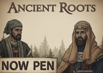 A viral, hyper-realistic YouTube thumbnail with a Lifestyle and Wellness atmosphere. The background is a warm, dimly lit holistic healing sanctuary with natural wood textures, soft amber lighting, and living plants. The composition uses a Low Angle to focus on the main subject: a detailed Faceless Singing Bowl and Burning Sage bundle resting on a rustic table. The image features massive 3D typography with strict hierarchy: The Primary Text reads exactly: 'ANCIENT ROOTS'. This text is massive, the largest element in the frame, rendered in Premium Gold Material to look like a high-budget 3D render. The Secondary Text reads exactly: 'NOW OPEN'. This text is significantly smaller, positioned below or next to the main text. It features a thick, distinct white border/outline (sticker style) to contrast against the background. Make sure text 2 is always different theme, style, effect and border compared to text 1.