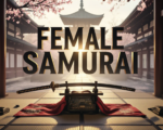 A viral, hyper-realistic YouTube thumbnail with a traditional Japanese aesthetic atmosphere. The background is a misty Japanese temple courtyard during golden hour with cherry blossoms falling and dramatic volumetric lighting casting shadows across tatami mats and shoji screens. The composition uses a low angle cinematic shot to focus on the main subject: an ornate katana sword resting on a detailed armor stand with silk fabric draped elegantly, surrounded by traditional Japanese art scrolls and calligraphy brushes. The image features massive 3D typography with strict hierarchy: The Primary Text reads exactly: 'FEMALE SAMURAI'. This text is massive, the largest element in the frame, rendered in polished steel with cherry blossom petal particles and traditional Japanese gold leaf accents to look like a high-budget 3D render. The Secondary Text reads exactly: 'HALF OF JAPAN'. This text is significantly smaller, positioned below the main text. It features a thick, distinct red and white border/outline (sticker style) with traditional Japanese wave pattern texture to contrast against the background. Make sure text 2 is always different theme, style, effect and border compared to text 1. The text materials correspond to the story's concept. Crucial Instruction: There is absolutely NO other text, numbers, watermarks, or subtitles in this image other than these two specific lines. 8k, Unreal Engine 5, cinematic render.