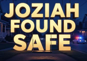 A viral, hyper-realistic YouTube thumbnail with a heartfelt midnight-blue atmosphere. The background is a quiet Fort Wayne residential street at night with porch lights glowing warmly and police car lights softly flashing in the distance. The composition uses a low-angle shot to focus on the main subject: a child's empty swing swaying gently in the foreground. The image features massive 3D typography with strict hierarchy: The Primary Text reads exactly: 'JOZIAH FOUND SAFE'. This text is massive, the largest element in the frame, rendered in warm glowing gold to look like a high-budget 3D render. The Secondary Text reads exactly: 'Community Brings Boy Home'. This text is significantly smaller, positioned below the main text. It features a thick white border with soft blue glow to contrast against the background. Make sure text 2 is always different theme, style, effect and border compared to text 1. The text materials correspond to the story's concept. Crucial Instruction: There is absolutely NO other text, numbers, watermarks, or subtitles in this image other than these two specific lines. 8k, Unreal Engine 5, cinematic render