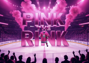 A viral, hyper-realistic YouTube thumbnail with a kinetic, high-energy ice hockey atmosphere. The background is a packed Colorado arena bathed in dramatic hot pink and purple lighting with pink smoke swirling above the ice. The composition uses a low-angle heroic shot to focus on the main subject: a gleaming pink hockey jersey hanging in mid-air as if just thrown to the crowd. The image features massive 3D typography with strict hierarchy: The Primary Text reads exactly: 'PINK THE RINK'. This text is massive, the largest element in the frame, rendered in liquid chrome pink metal with glowing edges to look like a high-budget 3D render. The Secondary Text reads exactly: 'RECORD NIGHT'. This text is significantly smaller, positioned below the main text with a bold white fill and thick electric blue outline in sticker style to pop hard against the background. The text materials correspond to the story's concept. Crucial Instruction: There is absolutely NO other text, numbers, watermarks, or subtitles in this image other than these two specific lines. 8k, Unreal Engine 5, cinematic rende