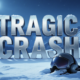 A viral, hyper-realistic YouTube thumbnail with a Somber News atmosphere. The background is a snowy, moonlit mountainside on Emerald Mountain with scattered pine trees and blue emergency strobe lights in the distance. The composition uses a Low Angle to focus on the main subject: a detailed, solitary Pilot's Headset lying in the snow, slightly covered in frost. The image features massive 3D typography with strict hierarchy: The Primary Text reads exactly: 'TRAGIC CRASH'. This text is massive, the largest element in the frame, rendered in Frozen Chrome to look like a high-budget 3D render. The Secondary Text reads exactly: 'CEO & SON KILLED'. This text is significantly smaller, positioned below the main text. It features a thick, distinct red border/outline (sticker style) to contrast against the snowy background. Make sure text 2 is always different theme, style, effect and border compared to text 1.