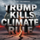A viral, hyper-realistic YouTube thumbnail with a dramatic political protest atmosphere. The background is a stormy Colorado Rocky Mountains skyline mixed with thick black exhaust smoke billowing across the frame with intense red-orange emergency lighting. The composition uses a low dramatic angle to focus on the main subject: a massive cracked EPA seal emblem splitting in half on cracked dry earth. The image features massive 3D typography with strict hierarchy: The Primary Text reads exactly: 'TRUMP KILLS CLIMATE RULE'. This text is massive, the largest element in the frame, rendered in molten chrome with glowing red cracks to look like a high-budget 3D render. The Secondary Text reads exactly: 'COLORADO FIGHTS BACK'. This text is significantly smaller, positioned below the main text. It features a thick white border with electric blue glow outline to contrast against the background. Make sure text 2 is always different theme, style, effect and border compared to text 1. The text materials correspond to the story's concept. Crucial Instruction: There is absolutely NO other text, numbers, watermarks, or subtitles in this image other than these two specific lines. 8k, Unreal Engine 5, cinematic render