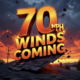 A viral, hyper-realistic YouTube thumbnail with a dramatic storm-red and deep orange atmosphere. The background is a violent Colorado sunset sky over Grand Junction with dark storm clouds racing in and power lines whipping wildly. The composition uses a low dramatic angle to focus on the main subject: a large section of asphalt shingles violently peeling off a residential roof in mid-air. The image features massive 3D typography with strict hierarchy: The Primary Text reads exactly: '70 MPH WINDS COMING'. This text is massive, the largest element in the frame, rendered in glowing molten orange chrome with flying debris particles to look like a high-budget 3D render. The Secondary Text reads exactly: 'SAVE YOUR ROOF NOW'. This text is significantly smaller, positioned below the main text. It features a thick white border with red glow outline to contrast against the stormy sky. Make sure text 2 is always different theme, style, effect and border compared to text 1. The text materials correspond to the story's concept. Crucial Instruction: There is absolutely NO other text, numbers, watermarks, or subtitles in this image other than these two specific lines. 8k, Unreal Engine 5, cinematic render