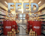 A viral, hyper-realistic YouTube thumbnail with a warm, hopeful community atmosphere. The background is a Colorado grocery store aisle at golden hour with soft sunbeams cutting through, filled with bright red Feed Colorado donation barrels overflowing with canned goods and peanut butter jars. The composition uses a dramatic low-angle shot looking up to focus on the main subject: a massive, gleaming chrome 3D barrel shaped like the Colorado state outline. The image features massive 3D typography with strict hierarchy: The Primary Text reads exactly: 'FEED COLORADO'. This text is massive, the largest element in the frame, rendered in polished chrome with subtle Colorado flag colors reflecting on the surface to look like a high-budget 3D render. The Secondary Text reads exactly: 'STATEWIDE 2026'. This text is significantly smaller, positioned below the main text with a thick white outline and red drop shadow sticker style to pop against the background. The text materials correspond to the story's concept. Crucial Instruction: There is absolutely NO other text, numbers, watermarks, or subtitles in this image other than these two specific lines. 8k, Unreal Engine 5, cinematic render