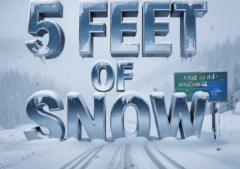 A viral, hyper-realistic YouTube thumbnail with a dramatic winter storm atmosphere. The background is a blinding whiteout blizzard on Wolf Creek Pass with swirling heavy snow and zero visibility. The composition uses a low-angle dramatic shot to focus on the main subject: a buried Colorado highway sign barely visible in the storm. The image features massive 3D typography with strict hierarchy: The Primary Text reads exactly: '5 FEET OF SNOW'. This text is massive, the largest element in the frame, rendered in icy blue chrome with frost and snow accumulation to look like a high-budget 3D render. The Secondary Text reads exactly: 'Colorado Blizzard Chaos'. This text is significantly smaller, positioned below the main text. It features a thick, glowing red border/outline to contrast against the whiteout background. Make sure text 2 is always different theme, style, effect and border compared to text 1. The text materials correspond to the story's concept. Crucial Instruction: There is absolutely NO other text, numbers, watermarks, or subtitles in this image other than these two specific lines. 8k, Unreal Engine 5, cinematic render