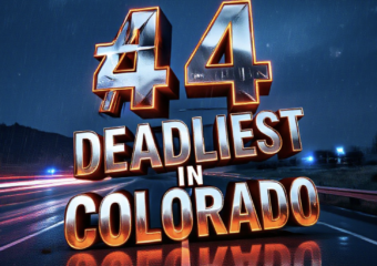 A viral, hyper-realistic YouTube thumbnail with a tense, high-stakes red-and-amber emergency atmosphere. The background is a rain-soaked Mesa County highway at night with streaking headlights and distant flashing blue lights. The composition uses a dramatic low-angle shot looking up at a massive crumpled highway sign that reads "MESA COUNTY". The image features massive 3D typography with strict hierarchy: The Primary Text reads exactly: '#4 DEADLIEST IN COLORADO'. This text is massive, the largest element in the frame, rendered in burning chrome with glowing orange edges and realistic heat distortion. The Secondary Text reads exactly: 'SPEED & DUI CRISIS'. This text is significantly smaller, placed diagonally below with a thick black outline and pulsing red sticker border for maximum contrast. There is absolutely NO other text, numbers, watermarks, or subtitles in this image other than these two specific lines. 8k, Unreal Engine 5, cinematic render