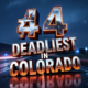 A viral, hyper-realistic YouTube thumbnail with a tense, high-stakes red-and-amber emergency atmosphere. The background is a rain-soaked Mesa County highway at night with streaking headlights and distant flashing blue lights. The composition uses a dramatic low-angle shot looking up at a massive crumpled highway sign that reads "MESA COUNTY". The image features massive 3D typography with strict hierarchy: The Primary Text reads exactly: '#4 DEADLIEST IN COLORADO'. This text is massive, the largest element in the frame, rendered in burning chrome with glowing orange edges and realistic heat distortion. The Secondary Text reads exactly: 'SPEED & DUI CRISIS'. This text is significantly smaller, placed diagonally below with a thick black outline and pulsing red sticker border for maximum contrast. There is absolutely NO other text, numbers, watermarks, or subtitles in this image other than these two specific lines. 8k, Unreal Engine 5, cinematic render