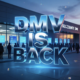 A viral, hyper-realistic YouTube thumbnail with a sleek tech-blue atmosphere. The background is the exterior of the Mesa County DMV building at sunrise with long lines of people wrapping around the corner and glowing digital screens visible through the windows. The composition uses a dramatic low-angle shot to focus on the main subject: a massive, shiny Colorado driver’s license floating in mid-air like a futuristic hologram. The image features massive 3D typography with strict hierarchy: The Primary Text reads exactly: 'DMV IS BACK'. This text is massive, the largest element in the frame, rendered in electric chrome with glowing blue edges to look like a high-budget 3D render. The Secondary Text reads exactly: 'Lines Already Crazy'. This text is significantly smaller, positioned below the main text with a thick red warning-style border to contrast against the background. 8k, Unreal Engine 5, cinematic render