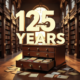 A viral, hyper-realistic YouTube thumbnail with a warm, nostalgic community atmosphere. The background is the sunlit interior of the historic Central Library in Grand Junction with tall wooden bookshelves filled with colorful books and soft golden hour light streaming through large windows. The composition uses a low, slightly wide angle to focus on the main subject: a beautifully restored 1899 wooden library card catalog drawer pulled open with vintage cards spilling out. The image features massive 3D typography with strict hierarchy: The Primary Text reads exactly: '125 YEARS'. This text is massive, the largest element in the frame, rendered in rich antique gold with subtle embossed texture to look like a high-budget 3D render. The Secondary Text reads exactly: 'Community Stories'. This text is significantly smaller, positioned below the main text. It features a thick white border with soft red outline in sticker style to contrast against the warm background. Make sure text 2 is always different theme, style, effect and border compared to text 1. The text materials correspond to the story's concept. Crucial Instruction: There is absolutely NO other text, numbers, watermarks, or subtitles in this image other than these two specific lines. 8k, Unreal Engine 5, cinematic render