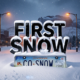 A viral, hyper-realistic YouTube thumbnail with a dramatic winter storm atmosphere. The background is a dark, moody Grand Junction skyline at night with heavy snow swirling under orange streetlights and the Colorado National Monument barely visible through the blizzard. The composition uses a low-angle shot to focus on the main subject: a thick layer of fresh snow piling on a classic Colorado license plate that reads "CO SNOW". Image size should be 3:2. The image features massive 3D typography with strict hierarchy: The Primary Text reads exactly: 'FIRST SNOW'. This text is massive, the largest element in the frame, rendered in icy blue chrome with realistic frost and snow accumulation to look like a high-budget 3D render. The Secondary Text reads exactly: 'Hits Tonight'. This text is significantly smaller, positioned below the main text. It features a thick, glowing red border/outline (sticker style) to contrast against the background. Make sure text 2 is always different theme, style, effect and border compared to text 1.