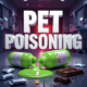 A viral, hyper-realistic YouTube thumbnail with a dramatic emergency veterinary atmosphere. The background is a tense veterinary ER room at night with red emergency lighting glowing through open doors and medical equipment scattered. The composition uses a low-angle dramatic shot to focus on the main subject: a spilled bottle of bright green antifreeze leaking on garage floor next to scattered xylitol gum packets and a half-eaten chocolate bar. Image size should be 3:2. The image features massive 3D typography with strict hierarchy: The Primary Text reads exactly: 'PET POISONING'. This text is massive, the largest element in the frame, rendered in toxic neon green liquid metal dripping to look like a high-budget 3D render. The Secondary Text reads exactly: 'ACT FAST OR LOSE THEM'. This text is significantly smaller, positioned below the main text. It features a thick, glowing red border/outline (sticker style) to contrast against the background. Make sure text 2 is always different theme, style, effect and border compared to text 1. The text materials correspond to the story's concept. Crucial Instruction: There is absolutely NO other text, numbers, watermarks, or subtitles in this image other than these two specific lines. 8k, Unreal Engine 5, cinematic render.