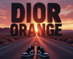 A viral, hyper-realistic YouTube thumbnail with a somber, red-tinted desert atmosphere. The background is a lonely southwest Colorado highway at golden hour with distant red rock mesas and a fading sunset. The composition uses a low-angle dramatic shot to focus on the main subject: a pair of abandoned black and white Nike shoes placed in the middle of an empty rural road. Image size should be 3:2. The image features massive 3D typography with strict hierarchy: The Primary Text reads exactly: 'DIOR ORANGE'. This text is massive, the largest element in the frame, rendered in glowing crimson red chrome to look like a high-budget 3D render. The Secondary Text reads exactly: 'MISSING 16 DAYS'. This text is significantly smaller, positioned below the main text. It features a thick, distressed white border/outline (sticker style) to contrast against the background. Make sure text 2 is always different theme, style, effect and border compared to text 1.