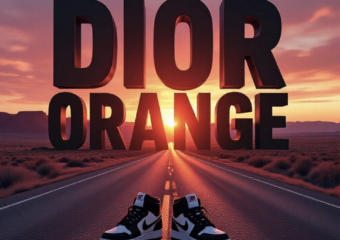 A viral, hyper-realistic YouTube thumbnail with a somber, red-tinted desert atmosphere. The background is a lonely southwest Colorado highway at golden hour with distant red rock mesas and a fading sunset. The composition uses a low-angle dramatic shot to focus on the main subject: a pair of abandoned black and white Nike shoes placed in the middle of an empty rural road. Image size should be 3:2. The image features massive 3D typography with strict hierarchy: The Primary Text reads exactly: 'DIOR ORANGE'. This text is massive, the largest element in the frame, rendered in glowing crimson red chrome to look like a high-budget 3D render. The Secondary Text reads exactly: 'MISSING 16 DAYS'. This text is significantly smaller, positioned below the main text. It features a thick, distressed white border/outline (sticker style) to contrast against the background. Make sure text 2 is always different theme, style, effect and border compared to text 1.