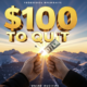 A viral, hyper-realistic YouTube thumbnail with a bold, motivational health atmosphere. The background is a bright Colorado mountain sunrise with fresh snow on the peaks and golden light rays breaking through. The composition uses a dramatic low angle to focus on the main subject: a faceless hand confidently breaking a cigarette in half while holding a crisp $100 bill fluttering in the wind. Image size should be 3:2. The image features massive 3D typography with strict hierarchy: The Primary Text reads exactly: '$100 TO QUIT'. This text is massive, the largest element in the frame, rendered in gleaming chrome with realistic reflections to look like a high-budget 3D render. The Secondary Text reads exactly: 'COLORADO PAYS YOU'. This text is significantly smaller, positioned above the main text. It features a thick, electric-blue glowing outline with subtle pulse effect to contrast against the bright sky. Make sure text 2 is always different theme, style, effect and border compared to text 1. The text materials correspond to the story's concept. Crucial Instruction: There is absolutely NO other text, numbers, watermarks, or subtitles in this image other than these two specific lines. 8k, Unreal Engine 5, cinematic render